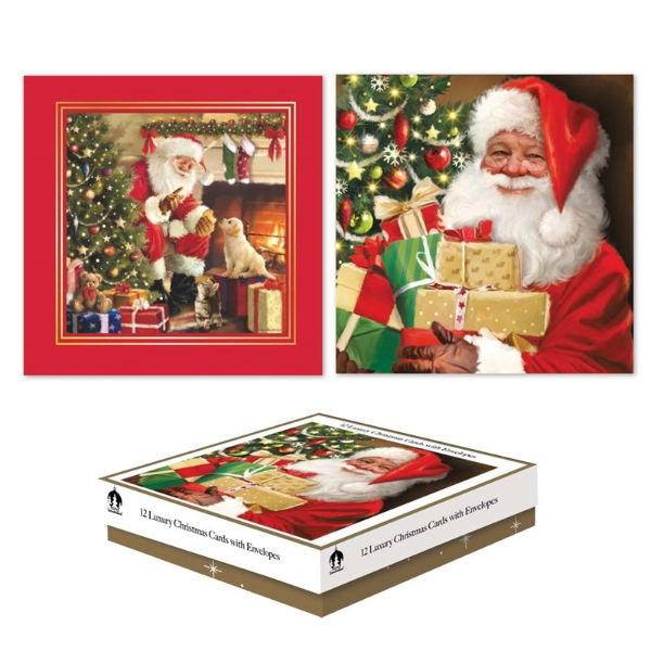 TRADITIONAL SANTA SQ. BOX 12 CARDS (24s)