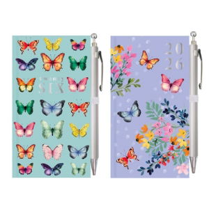 SLIM WTV B/FLY/FLORAL DIARY W. PEN (12s)