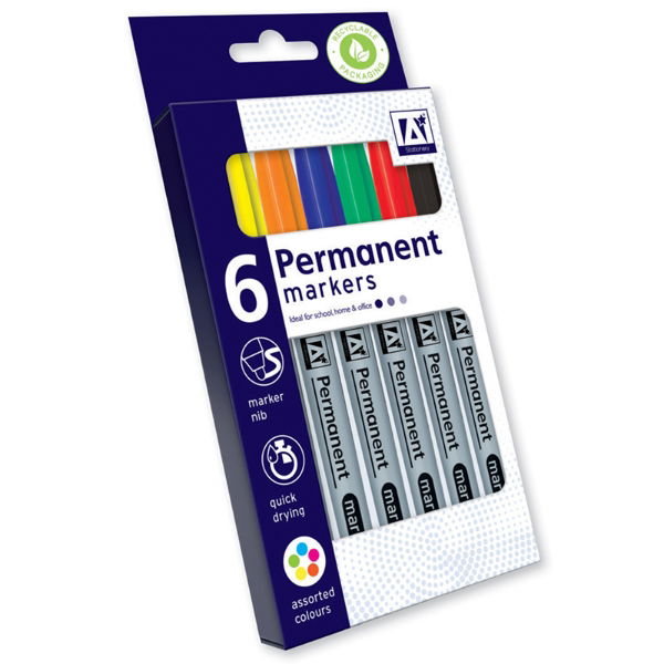FINE MARKER PENS- PK.6 ASSTD.COLS.(12s)