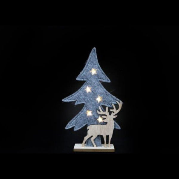 *LED WOODEN TREE WITH DEER 31cm (3s)