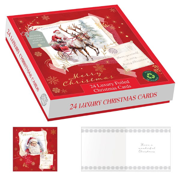 SANTA'S HERE LUX. BOX 24 CARDS (24s)