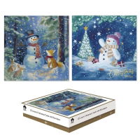 WOODLAND SNOWMAN SQ. BOX 12 CARDS (24s)