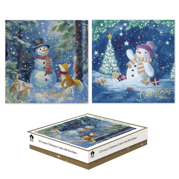 WOODLAND SNOWMAN SQ. BOX 12 CARDS (24s)