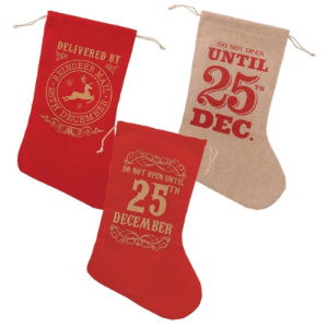 *HESSIAN STYLE STOCKING 3ass. 41cm (12s)