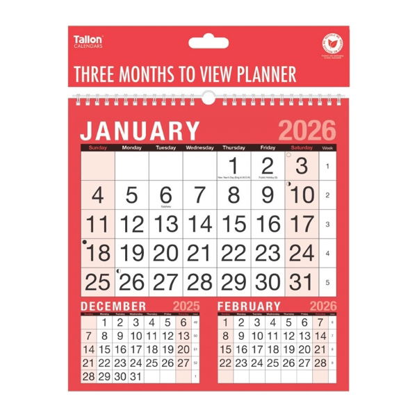 CALENDAR 3 MONTH TO V. RED/BLACK (12s)