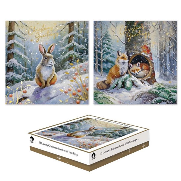 WOODLAND ANIMALS SQ. BOX 12 CARDS (24s)