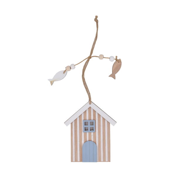 WOODEN 12CM BEACH HUT HANGER (12s)